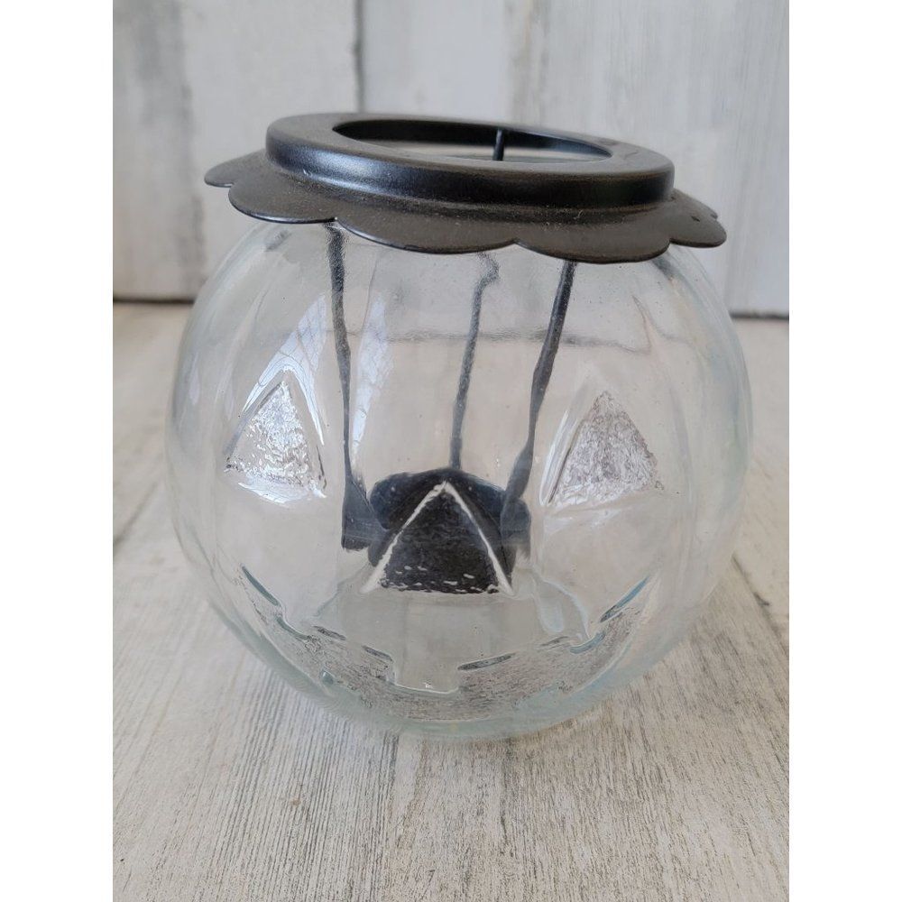 Clear pumpkin tea light candle holder Halloween home decor